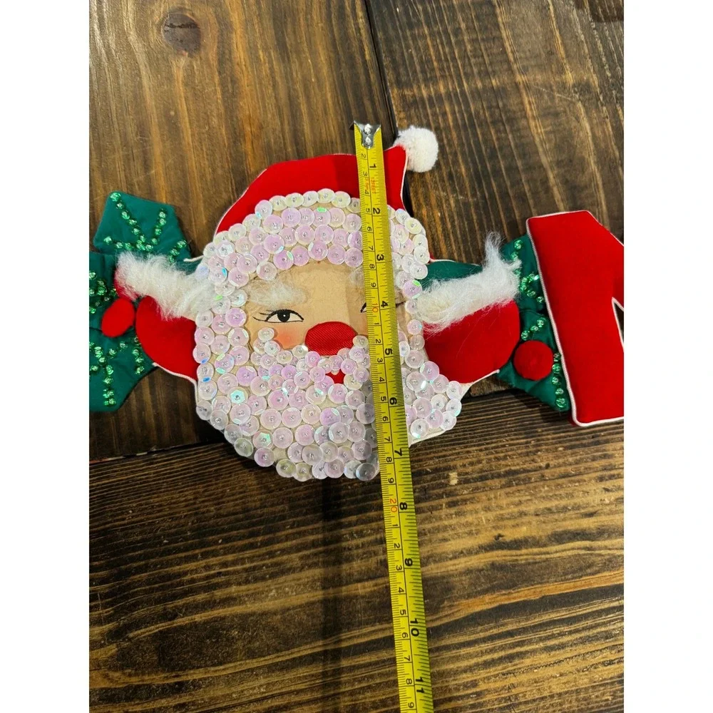 Vintage Kitshmas Red Velvet Santa Claus Christmas Garland Sequined Beaded 70s